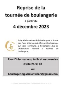 Reprise de la tournée de boulangerie le 4 décembre prochain