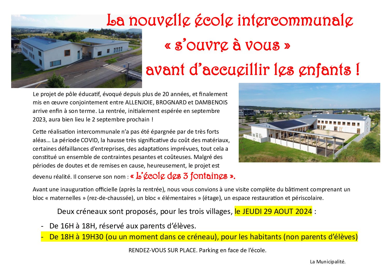 L’école des 3 village, portes ouvertes.